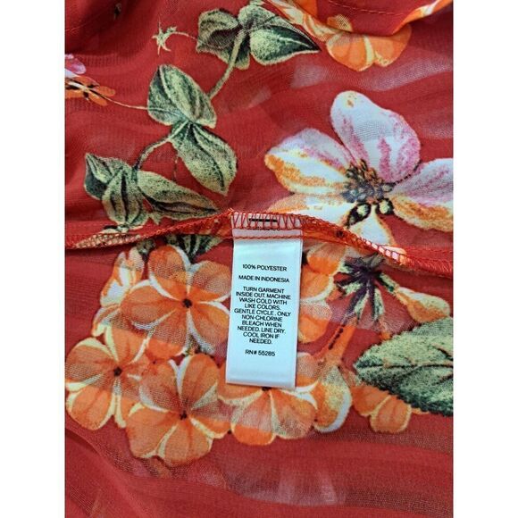 Express Womens Small Top Red Orange Flutter Sleeve Blouse Floral - Picture 8 of 8
